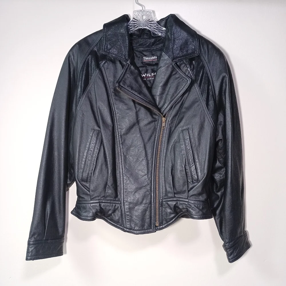 Wilsons Leather Thinsulate Asymmetrical Zip Moto Jacket Size M Vintage - Picture 1 of 4